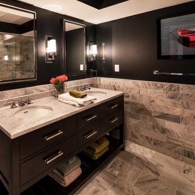 Mt. Adams condo renovation master bath black and white tile Wilcox Architecture