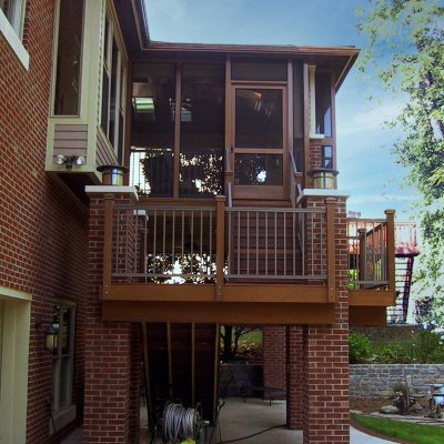 Side view cedar and brick screened porch Cincinnati Residential