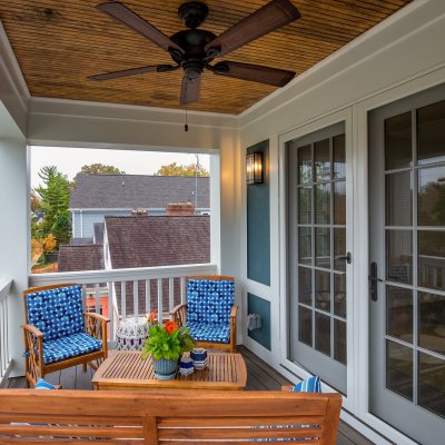 second floor covered front porch addition  