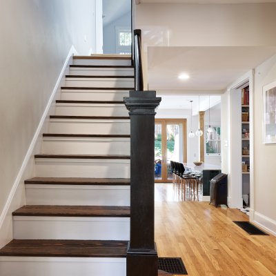 renovated open staircase new wood floors   