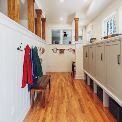 Family organization area with desk off kitchen  