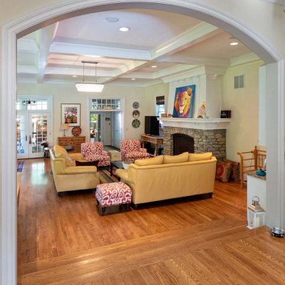 interior addition with coffered ceiling and arched opening wilcox architecture