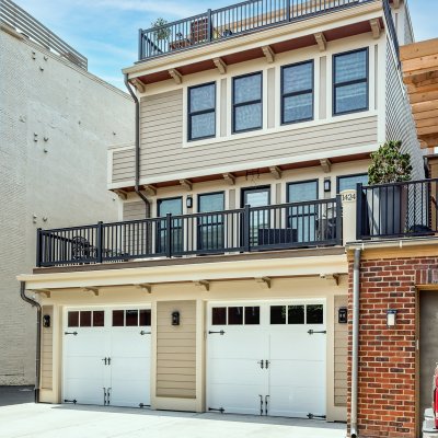 garage exterior 4-story new OTR home