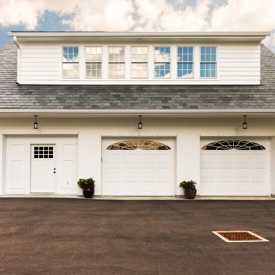 Front entrance: new build 5-car garage with second floor loft and kitchenette