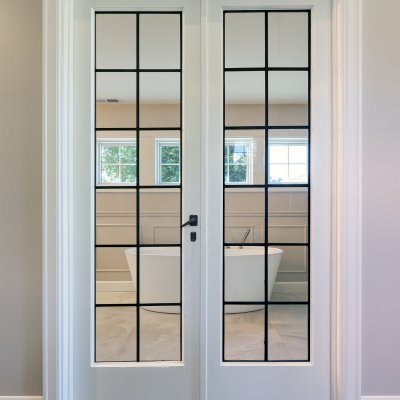 main bathroom with French doors