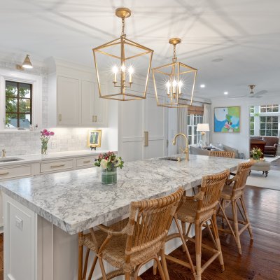 kitchen island bar stools window to outdoor covered entertainment deck