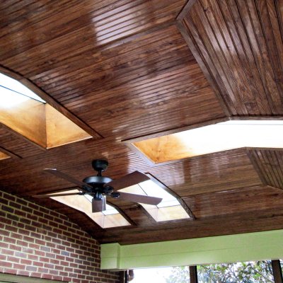 Beadboard ceiling with skylights  