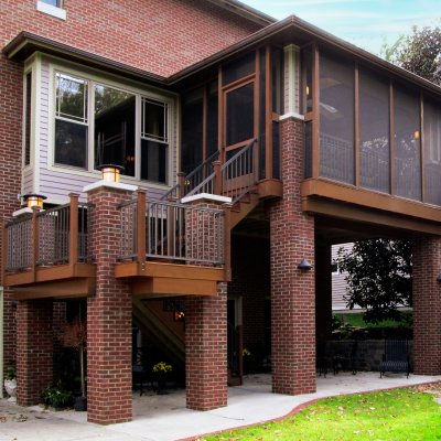 Cedar and brick screened porch 