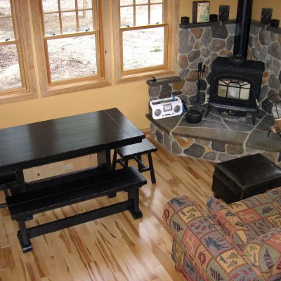 Fireplace with stone hearth 