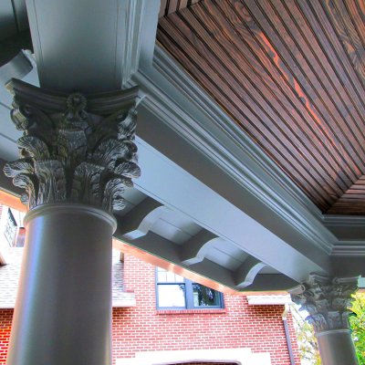 detail of pavilion column and beadboard ceiling Hyde Park residential architecture Cincinnati