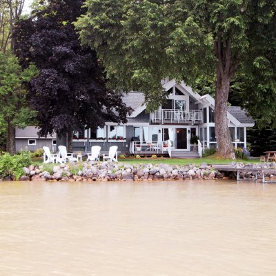 view of cottage from Glen Lake Wilcox Architecture