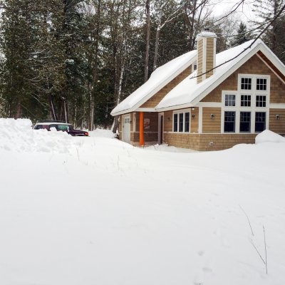 Snowy Northern Michigan Lake cottage lake side 