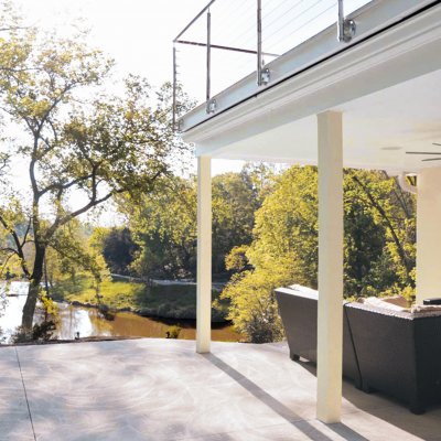 Patio overlooking pond  